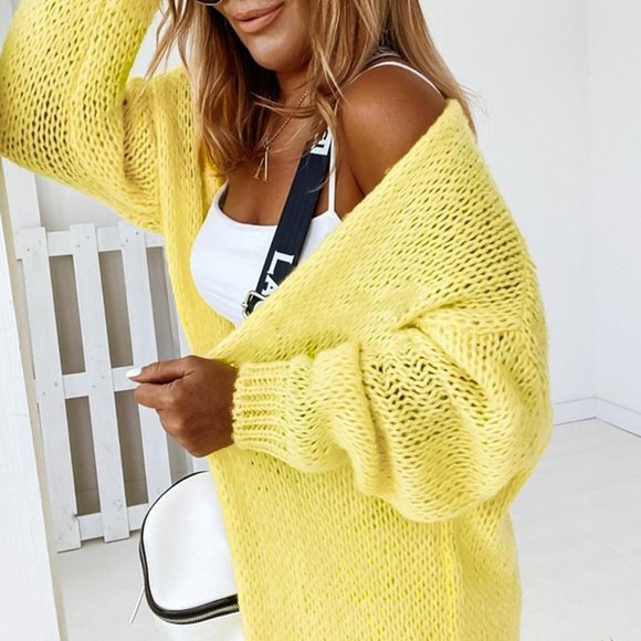 Marcia Longline Knitted Cardigan-Yellow - Picture 4 of 5